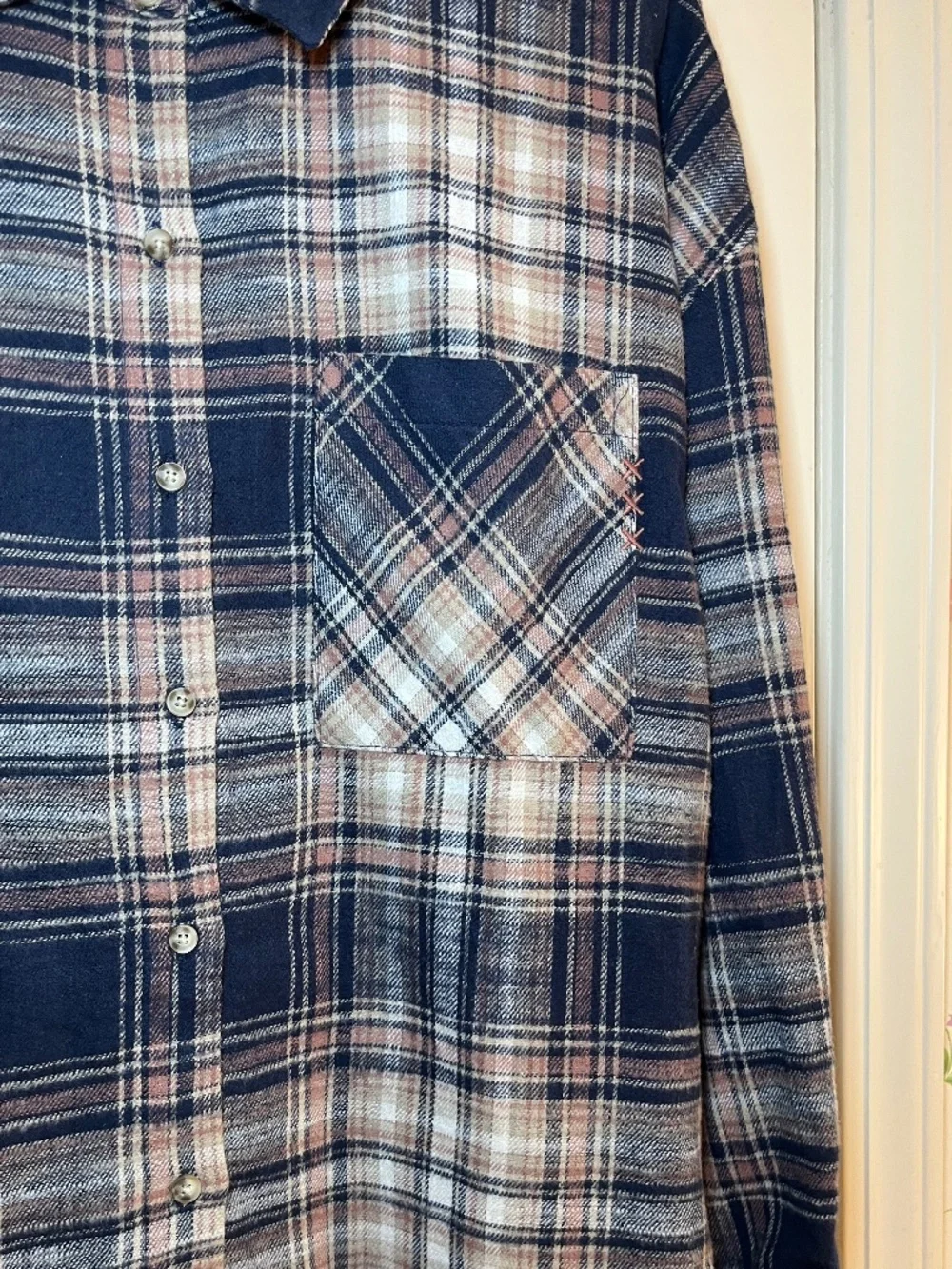Scotch & Soda Navy Tan White Plaid Flannel Size Large